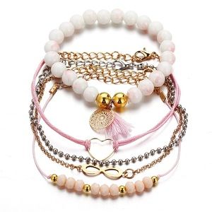 🎉 New Pink & Gold Boho Bracelet Set of 5